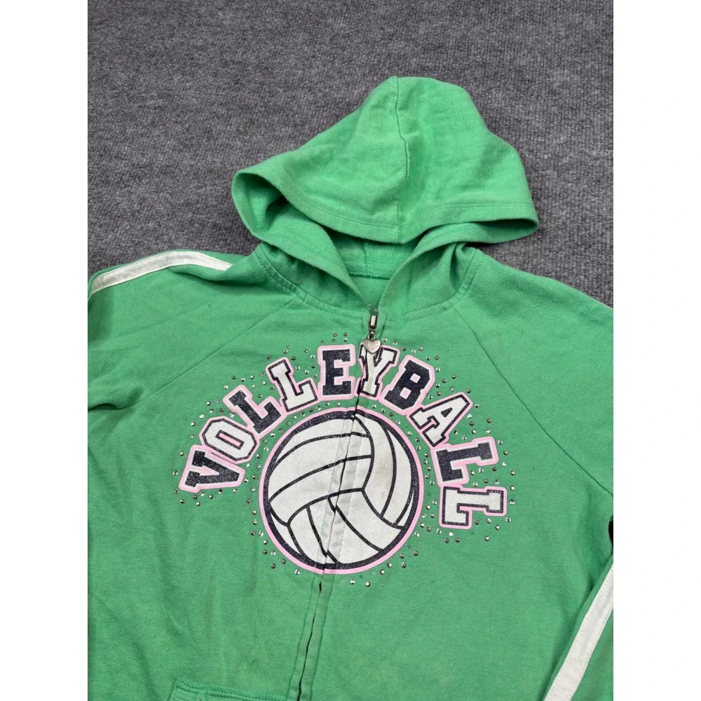 Justice Girls Green Volleyball Graphic Zip Up Hoodie Sweatshirt Size 10